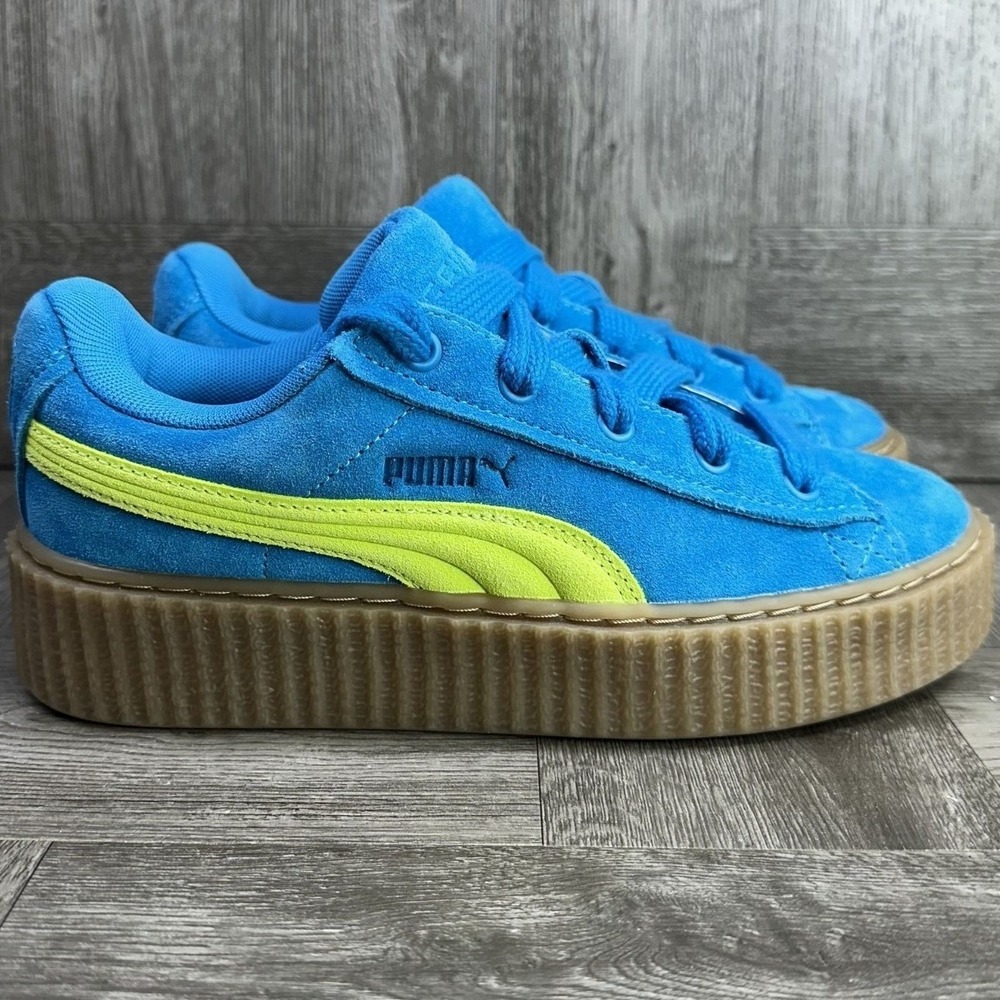 Puma Fenty Creeper Womens 6 Blue Suede Lime Green Platform NEW 399332-02